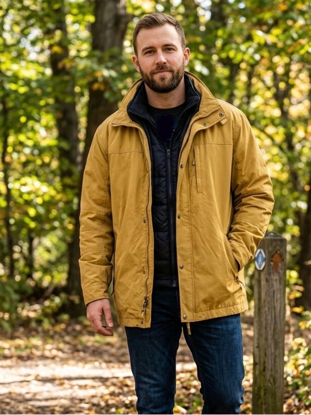 Denver Hayes 3 in 1 Tan and Navy Winter Coat